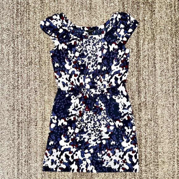 Banana Republic Women Short Sleeve Polyester Blue Multicolor Floral Mini Dress 4 - Picture 6 of 10